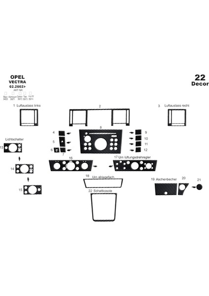 Opel Vectra C Piano Black Kaplama 2002-2008 22 Parça Siyah Karbon