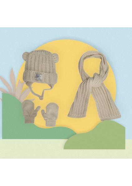 Kitti 0-18 Ay Erkek Bebek Atkı Bere Eldiven 3'lü Takım