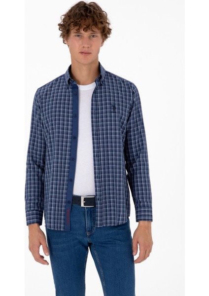 Erkek Koyu Mavi Gömlek Desenli 50316631-VR032