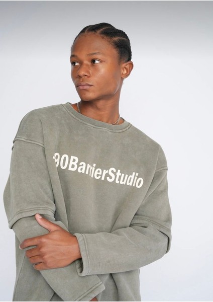 Oversize Dirsek Detaylı Haki Sweatshirt fiyatları