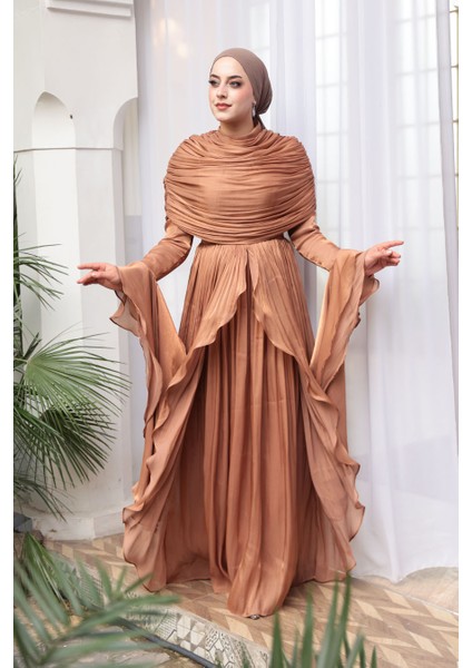 - Fırfır Detaylı Taba Tesettür Abiye Elbise 53981TB fiyatları