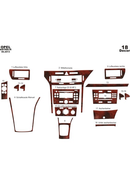 Opel Astra H Konsol-Torpido Kaplama 2013 18 Parça Maun