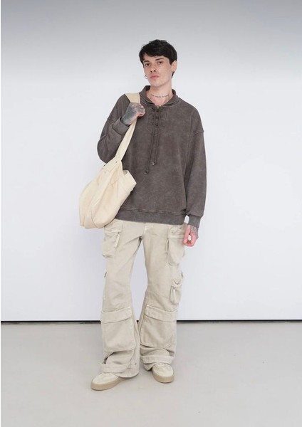 Oversize Bağcıklı Sweatshirt