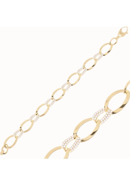 Taşlı Tasarım 14 Ayar Altın Bileklik