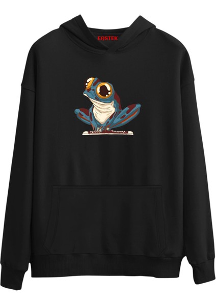 Frog Tasarım Baskılı Premium 3 Iplik Şardonlu Kapüşonlu Unisex, Kadın, Erkek Hoodie Sweatshirt