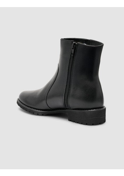 %100 Kadın Hakiki Deri Siyah Fermuarlı Düz Bot fırsatları