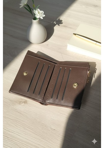 Lüx Örgü Desenli Fermuarlı Mini Cüzdan Kahve Rengi fırsatları