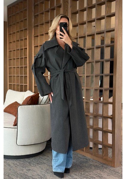 Antrasit Kolları Cep Detaylı Premium Kaban - 408033