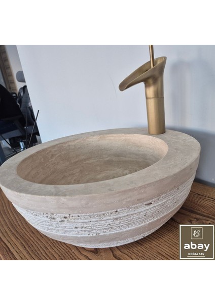Traverten Taramalı Tasarım Çanak Lavabo -Bataryaçıkışlı fiyatları