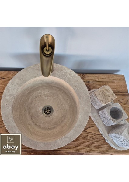 Traverten Taramalı Tasarım Çanak Lavabo -Bataryaçıkışlı modelleri