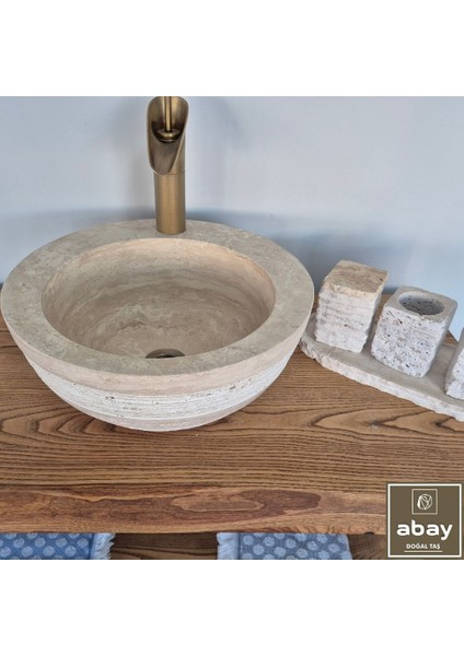 Traverten Taramalı Tasarım Çanak Lavabo -Bataryaçıkışlı fırsatları