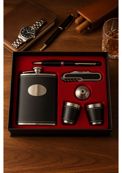 biton özel lüks hediye seti – deri kaplamalı çelik matara, 2 shot bardak, huni, kalem ve çakı tirbuşon fiyatları