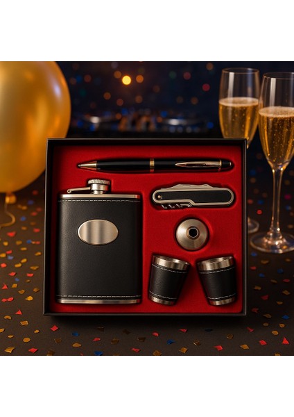 biton özel lüks hediye seti – deri kaplamalı çelik matara, 2 shot bardak, huni, kalem ve çakı tirbuşon fırsatları