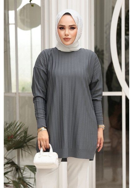 Füme Tesettür Triko Kazak Tunik 17210FU