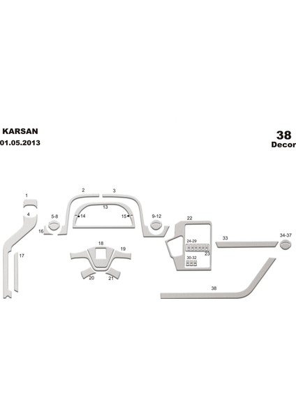Peugeot Karsan Jest Konsol-Torpido Kaplama 2013 38 Parça Alüminyum