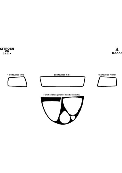 Peugeot 807 Konsol-Torpido Kaplama 2002 4 Parça Piano Black
