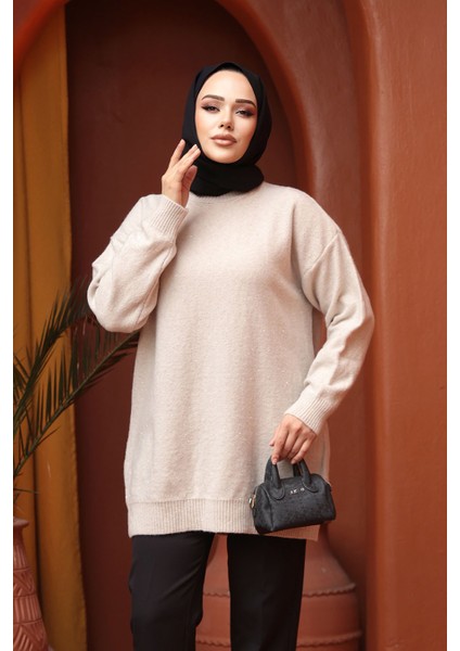 Bej Tesettür Triko Kazak Tunik 8824BEJ fiyatları