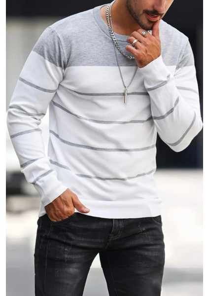 Santi Slim Fit Çizgili Bisiklet Yaka Erkek Triko Kazak fiyatları