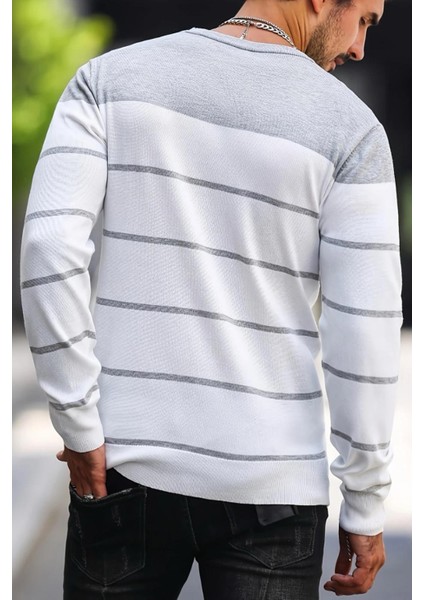 Santi Slim Fit Çizgili Bisiklet Yaka Erkek Triko Kazak fırsatları