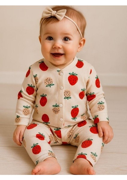 Kız Bebek Pamuku Çilek Desenli Pijama Takımı fiyatları