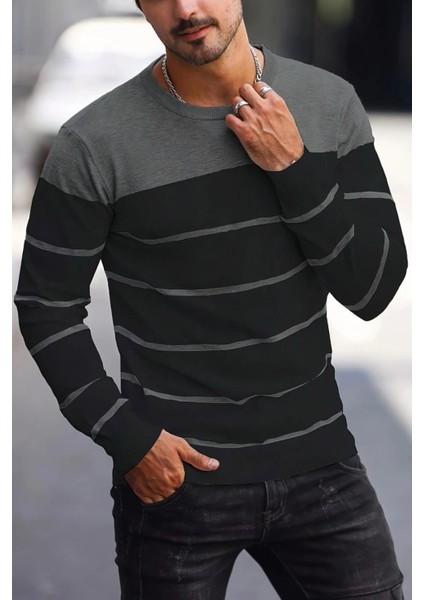 Santi Slim Fit Çizgili Bisiklet Yaka Erkek Triko Kazak fiyatları