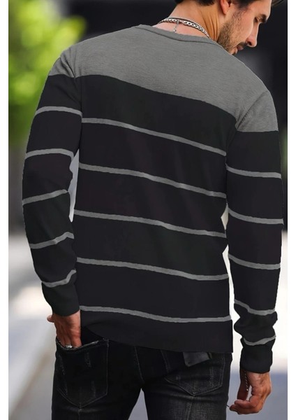 Santi Slim Fit Çizgili Bisiklet Yaka Erkek Triko Kazak modelleri