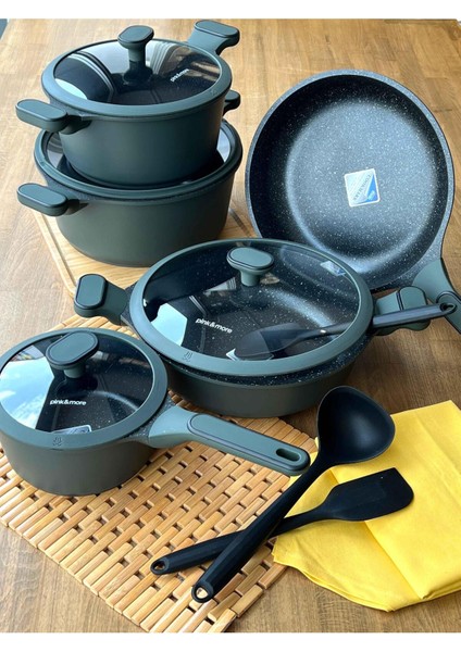 Maya Döküm Tencere Seti Haki Yeşil 9 Parça modelleri