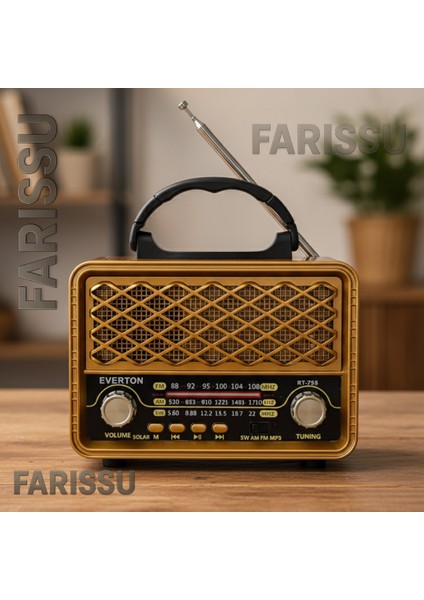 Everton RT-735 Retro Tasarım Güneş Enerjili Bluetooth Usb/tf Mp3 Fm/am/sw Radyo