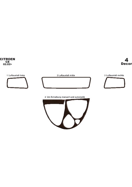 Peugeot 807 Konsol-Torpido Kaplama 2002 4 Parça Koyu Meşe