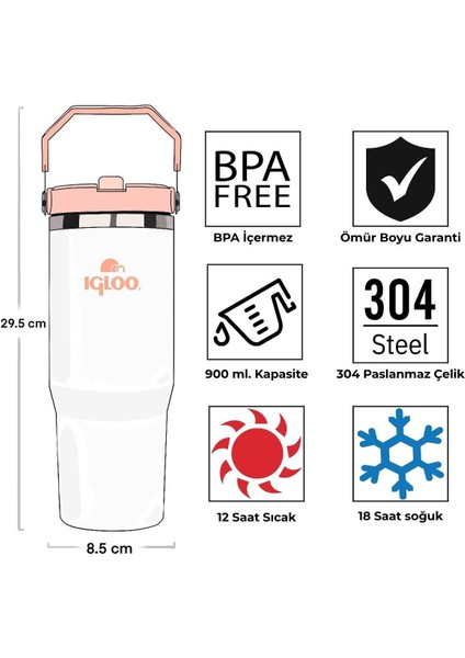 Powder Çelik Termos 900ML Pembe 12SAAT SICAK/18SAAT Soğuk Saklama indirimleri