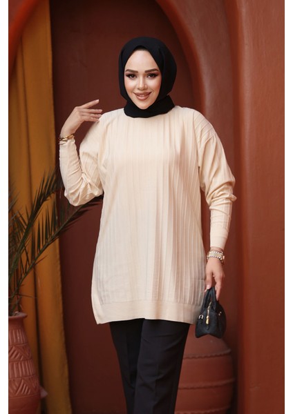 Bej Tesettür Triko Kazak Tunik 17210BEJ fiyatları