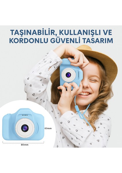 Çocuk Fotoğraf Makinesi – Hd Ekranlı, Şarjlı, Hediye Kablo ve Askı Dahil Hediye Setli