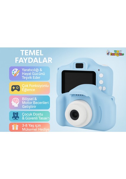 Çocuk Fotoğraf Makinesi – Hd Ekranlı, Şarjlı, Hediye Kablo ve Askı Dahil Hediye Setli indirimleri
