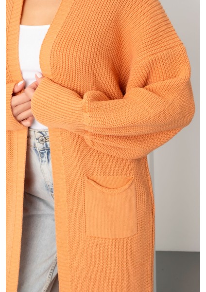 Kadın Tarçın Balon Kol Uzun Triko Hırka modelleri