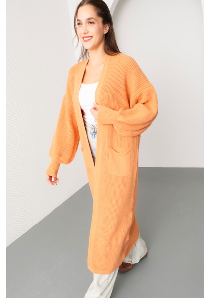 Kadın Tarçın Balon Kol Uzun Triko Hırka fırsatları