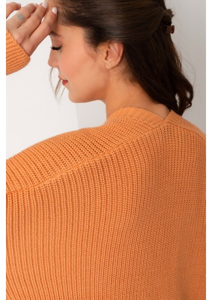 Kadın Tarçın Balon Kol Uzun Triko Hırka indirimleri