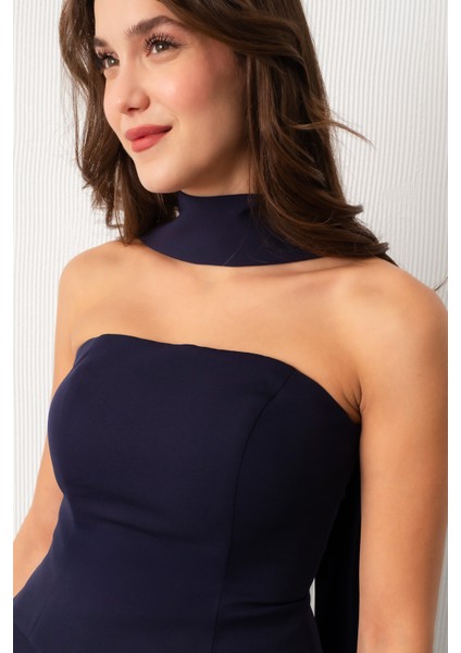Kadın Lacivert Şal Yaka Straplez Söz Nişan Balık Abiye Elbise fırsatları
