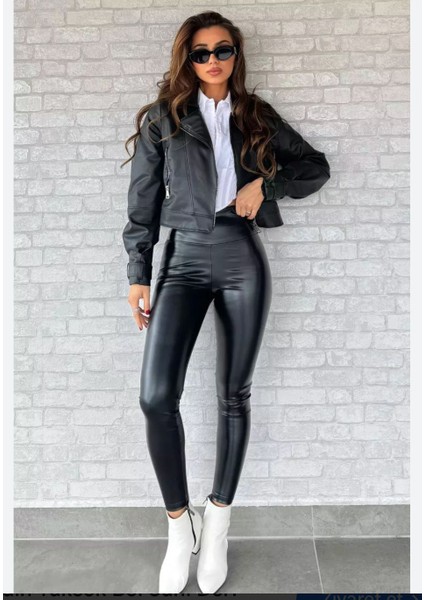 Şık Deri Görünümlü Tayt