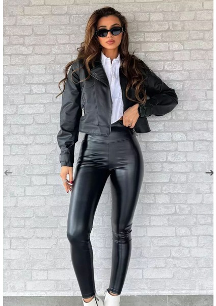 Şık Deri Görünümlü Tayt modelleri