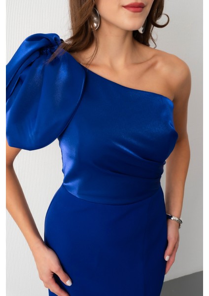 Kadın Saks Organze Detay Midi Söz Nişan Nikah Abiye Elbise fırsatları