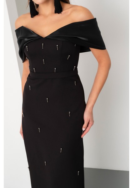 Kadın Siyah Kayık Yaka Incili Söz Nişan Nikah Abiye Elbise fırsatları