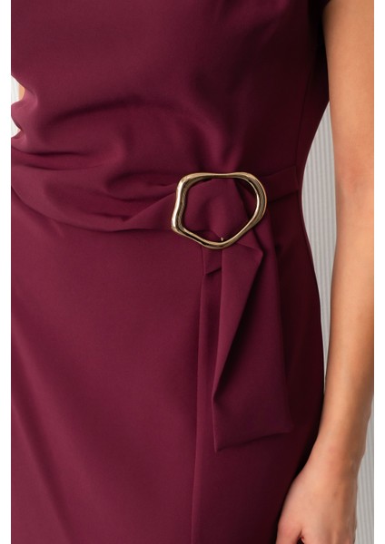 Kadın Mürdüm Toka Detay Midi Davet Elbisesi fırsatları