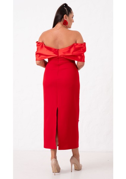 Kadın Kırmızı Kayık Yaka Incili Söz Nişan Nikah Abiye Elbise indirimleri