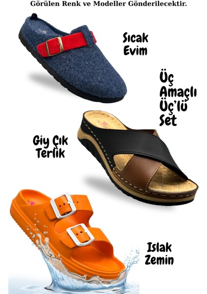 Kadın Terliği - Üçlü Kadın Terlik Seti Ev Terliği Sokak Terliği ve Islak Zemin Terliği Bir Arada