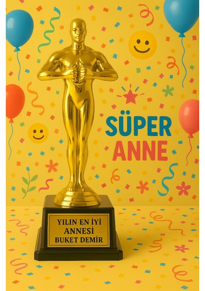 biton kişiye özel yılın en ıyi annesi ödül kupası - altın renk dekoratif hediye büyük boy