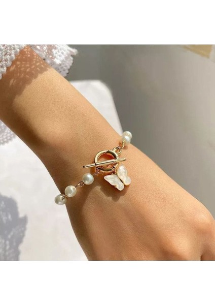 Zarafetinizi Tamamlayacak Inci Kelebek Model Kadın Bileklik