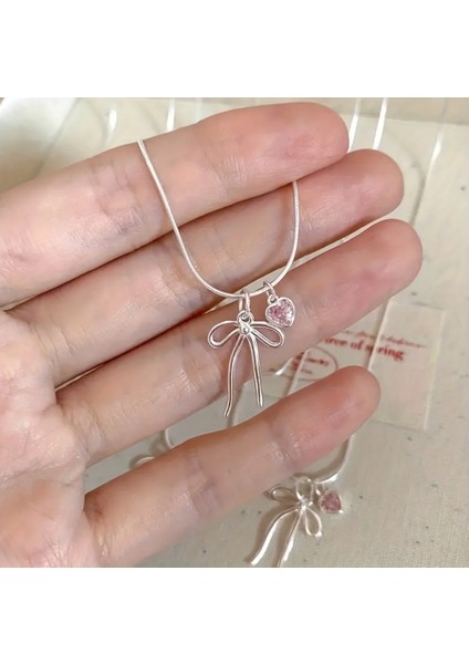 Kalpli Fiyonk Kurdele Kolye Gümüş Kaplama Çelik Kadın Kolye - Sevgiliye Hediye - Pinterest Kolye