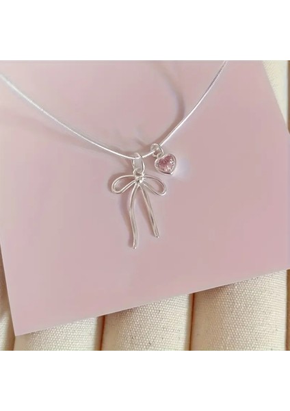 Kalpli Fiyonk Kurdele Kolye Gümüş Kaplama Çelik Kadın Kolye - Sevgiliye Hediye - Pinterest Kolye modelleri