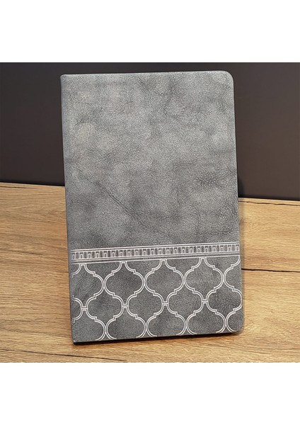 Desenli Gri Renk Deri Defter