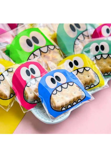 Canavar Desenli Sevimli Eğlenceli Bantlı Poşetler 100 Adet Şeffaf Opp Karışık Renkler 10X10+5 cm fiyatları